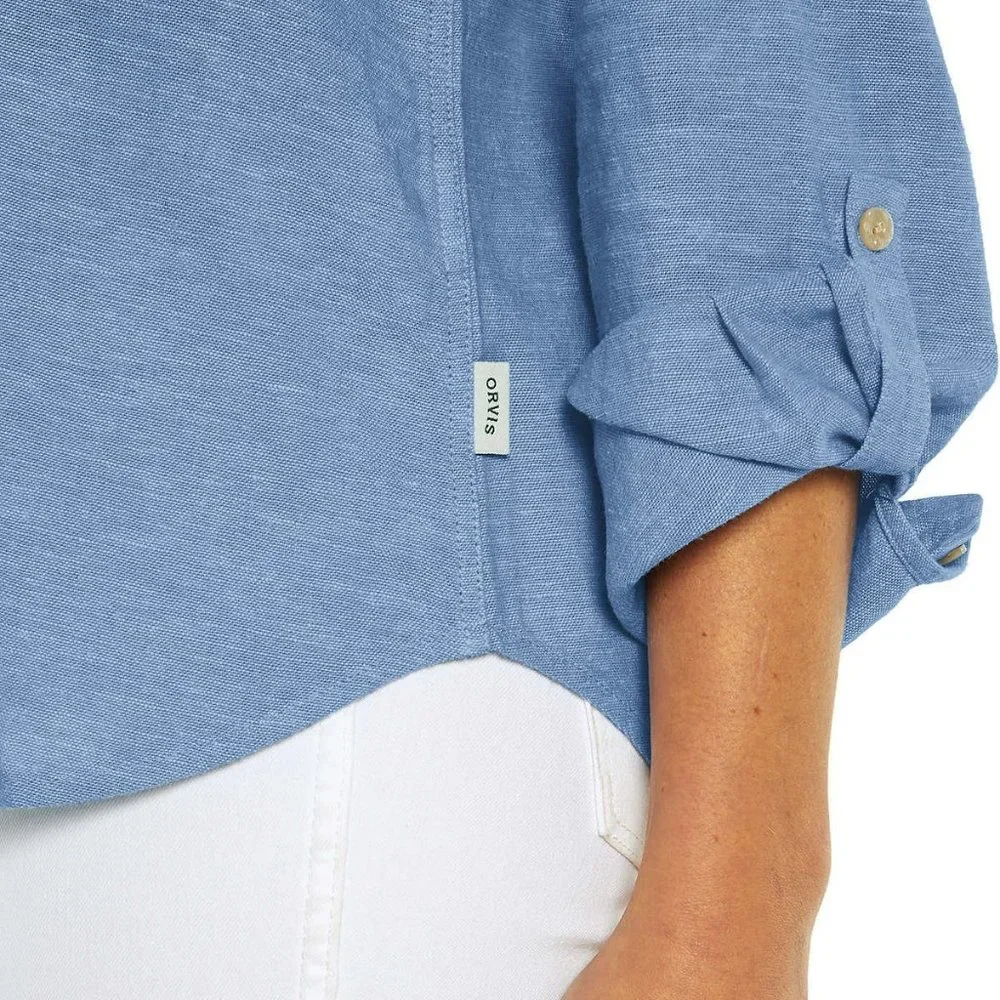 NWT Orvis Women's Soft Lightweight Linen Blend Long Sleeve Top Button Up Shirt - Picture 2 of 8